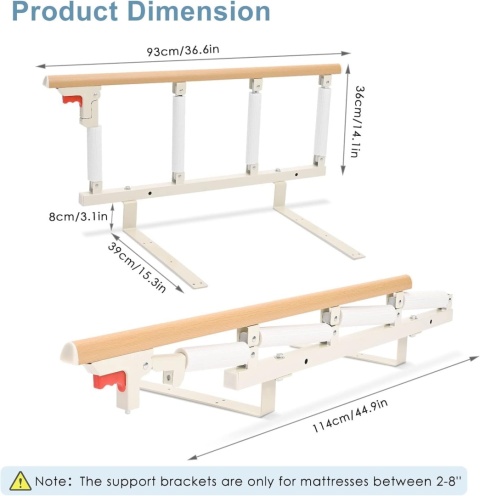 Gdmokle Kratka ochronna do łóżka dla osób starszych, składana, ochronna