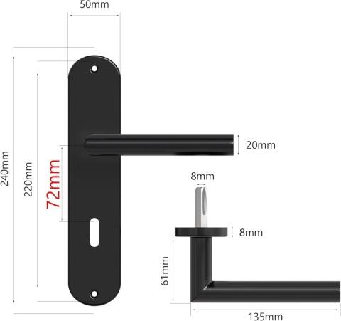 Klamka do drzwi wewnętrznych AwmnSrman z szyldem 72mm, stal nierdzewna