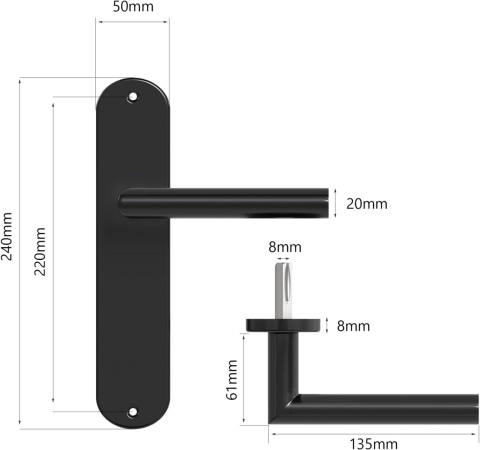 Klamka do drzwi wewnętrznych AwmnSrman z szyldem 72mm, stal nierdzewna