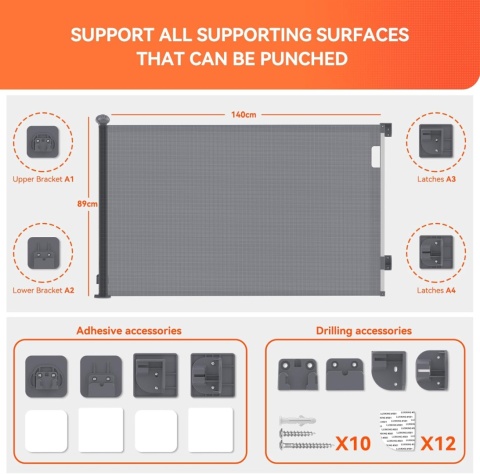 Kratka ochronna na schody, wysuwana, 0-140 cm,