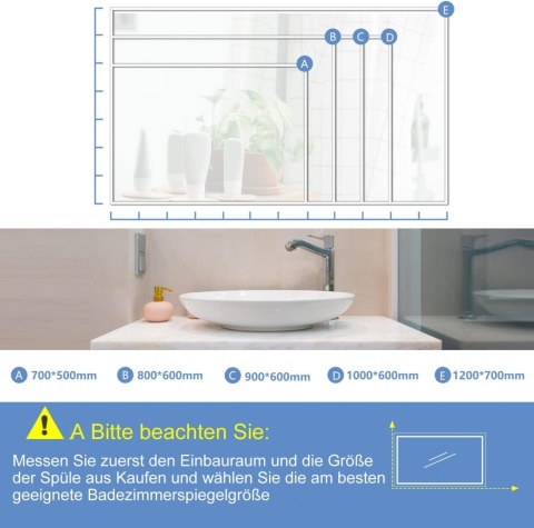 LUSTRO LED PODŚWIETLANE 50x70 WŁĄCZNIK DOTYKOWY
