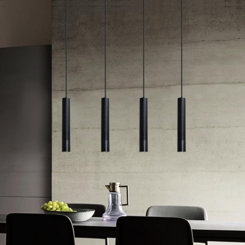 Lampa wisząca LED do jadalni, czarna, 4-punktowa , drewno