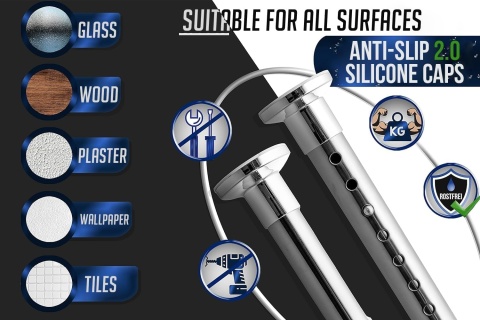 MEISENBERG drążek do zasłony ze stali nierdzewnej, 160-210 cm, 32 mm