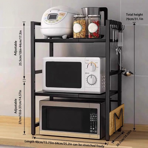 PÓŁKA STOJAK NA MIKROFALÓWKĘ Z 6 HACZYKAMI STOJAK NA PRZYPRAWY 3 POZIOMOWY