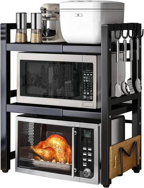 PÓŁKA STOJAK NA MIKROFALÓWKĘ Z 6 HACZYKAMI STOJAK NA PRZYPRAWY 3 POZIOMOWY