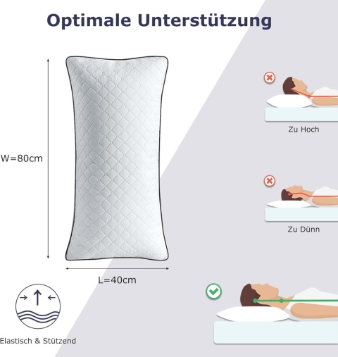 Poduszki ortopedyczne 40x80 cm zestaw antyalergiczne miękkie pranie