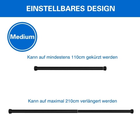Qlfyuu Karnisz z okrągłą końcówką, 110-210 cm, regulowany, Czarny