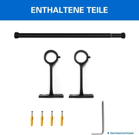 Qlfyuu Karnisz z okrągłą końcówką, 110-210 cm, regulowany, Czarny