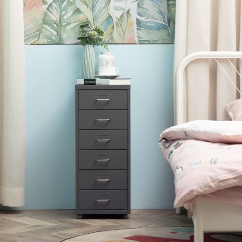 Regał Mobilny na Kółkach 6 Szuflad Szafka Nocna Komoda Kontener