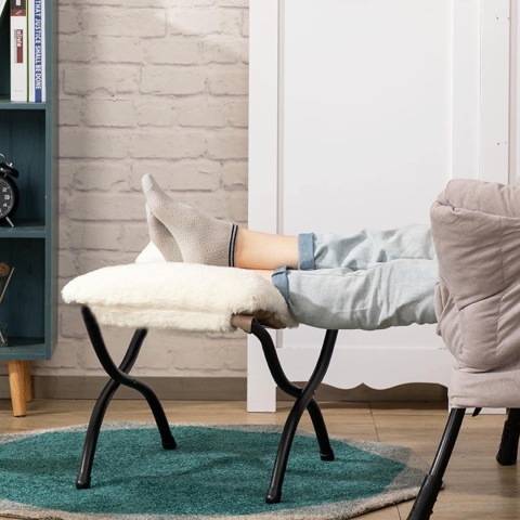 STOŁEK PODNÓŻEK SKŁADANY PLUSZOWY PRZENOŚNY