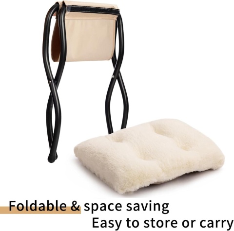 STOŁEK PODNÓŻEK SKŁADANY PLUSZOWY PRZENOŚNY