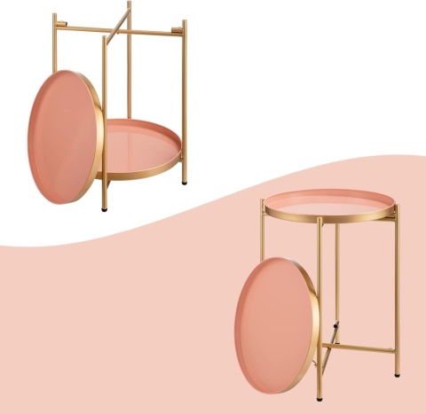 Stolik kawowy hollyhome okrągły 2-poziomowy 40 x 40 x 52cm złoty