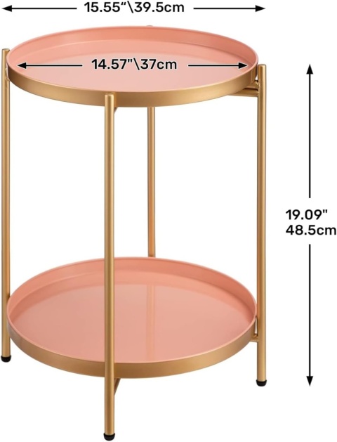 Stolik kawowy hollyhome okrągły 2-poziomowy 40 x 40 x 52cm złoty