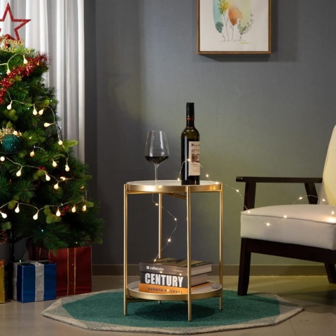 Stolik kawowy hollyhome okrągły 2-poziomowy 40 x 40 x 52cm złoty i biały