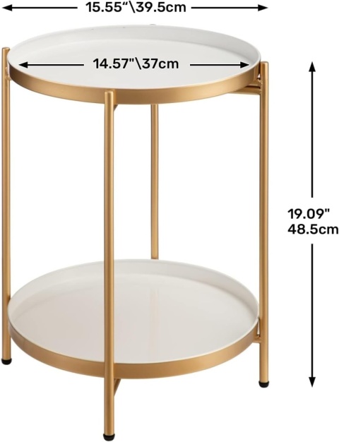Stolik kawowy hollyhome okrągły 2-poziomowy 40 x 40 x 52cm złoty i biały