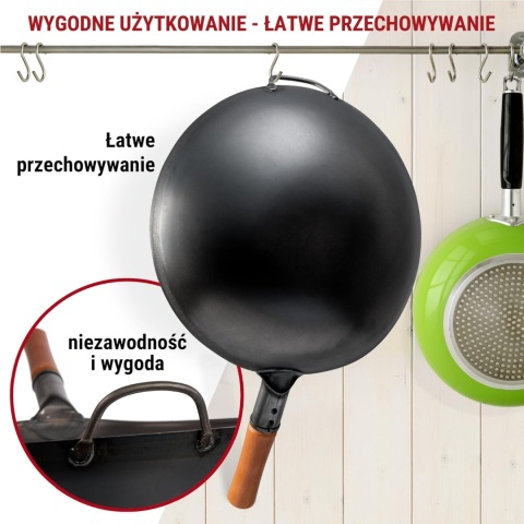 TRADYCYJNY WOK ZE STALI RĘCZNIE MŁOTKOWANY 36CM