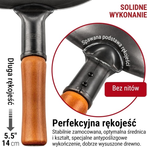 TRADYCYJNY WOK ZE STALI RĘCZNIE MŁOTKOWANY 36CM