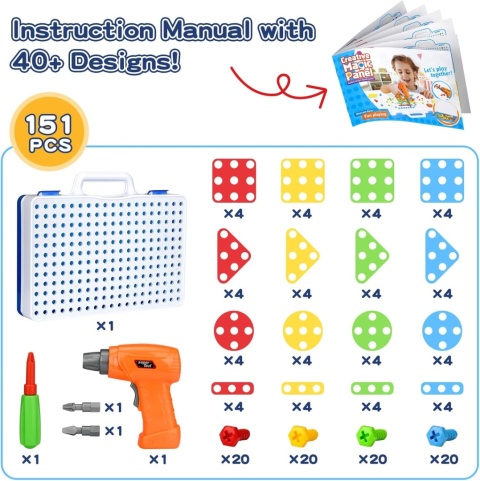 WKRĘTARKA WIERTARKA ZESTAW KONSTRUKCYJNY ŚRUBKI 3D ZESTAW MAJSTERKOWICZA