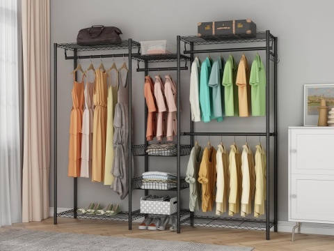 Wieszak na ubrania z półkami na buty, metalowy wieszak na ubrania