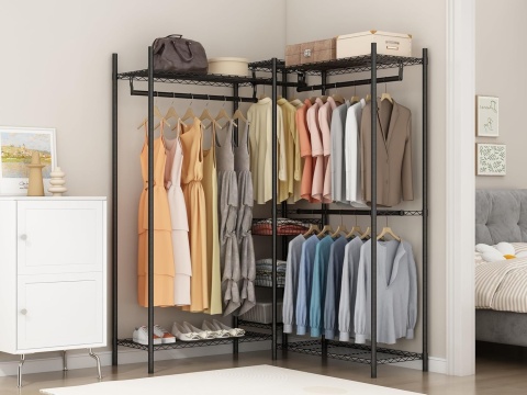 Wieszak na ubrania z półkami na buty, metalowy wieszak na ubrania