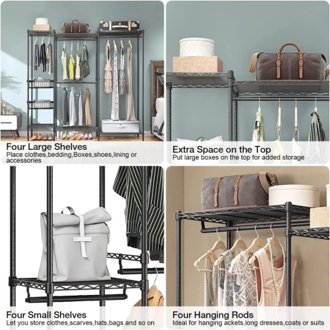 Wieszak na ubrania z półkami na buty, metalowy wieszak na ubrania
