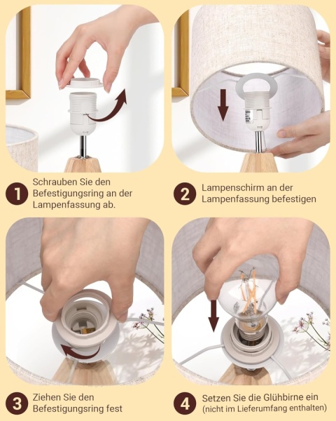 2x Lampka nocna stołowa trójnóg drewniany beżowy abażur vintage E27