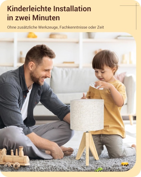 2x Lampka nocna stołowa trójnóg drewniany beżowy abażur vintage E27