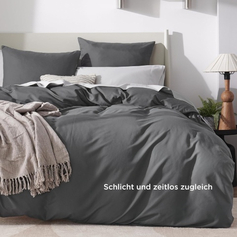 BEDSURE Pościel 200 x 200 cm, 3-częściowa, antracytowa