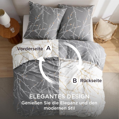 BEDSURE Pościel 200 x 200 cm, 3-częściowa, antracytowa