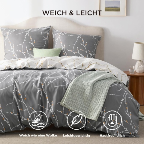 BEDSURE Pościel 200 x 200 cm, 3-częściowa, antracytowa