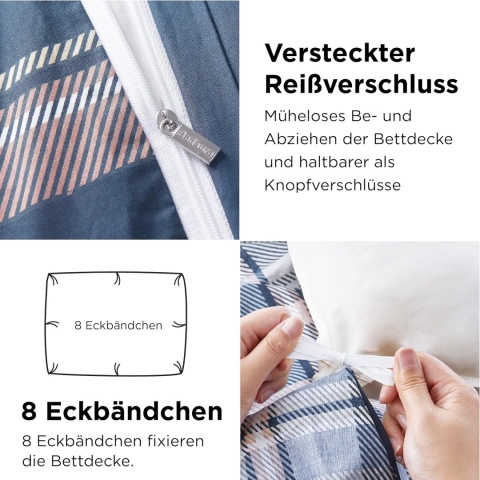 BEDSURE Pościel 4-częściowa 2x kołdra 135x200 + 2 poszewki 80 x 80 BAWEŁNA