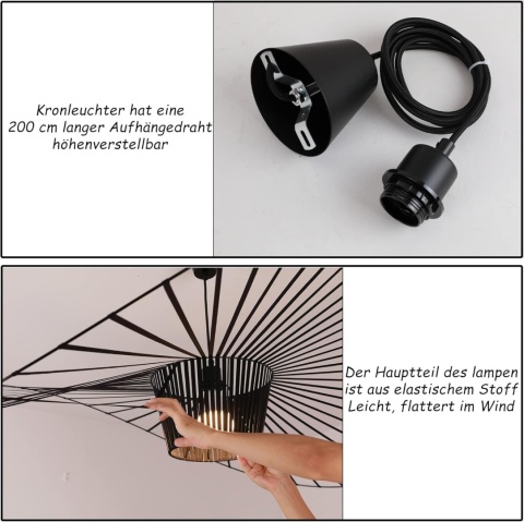 CHNB Lampa Wisząca Czarna 170CM Nowoczesna Vintage Do Jadalni i Salonu