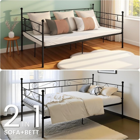 CZARNE ŁÓŻKO METALOWE JEDNOOSOBOWE ZE STELAŻEM RAMA ŁÓŻKA SERCE 90X200cm