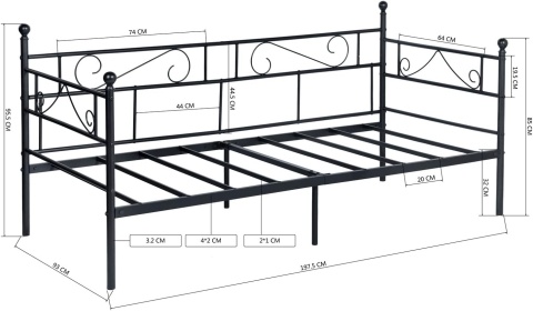 CZARNE ŁÓŻKO METALOWE JEDNOOSOBOWE ZE STELAŻEM RAMA ŁÓŻKA SERCE 90X200cm