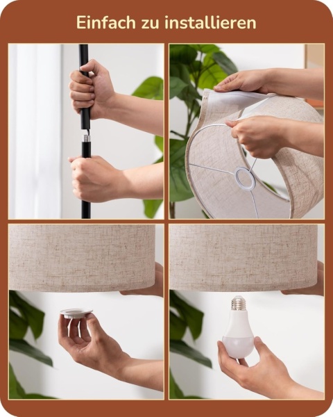 EDISHINE Lampa podłogowa do salonu 160 cm nowoczesna z beżowym kloszem