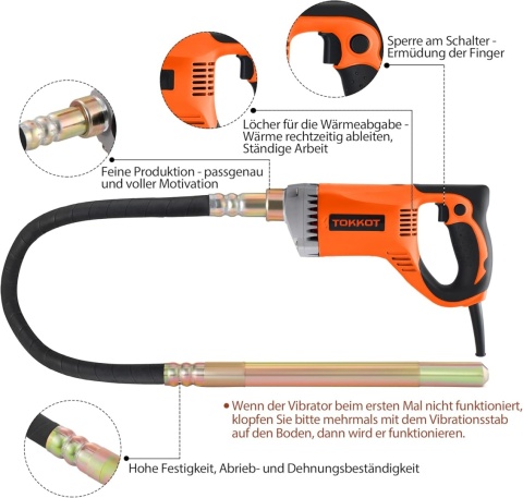 Elektryczny wibrator do betonu 1300W z drążkiem 1,5 m