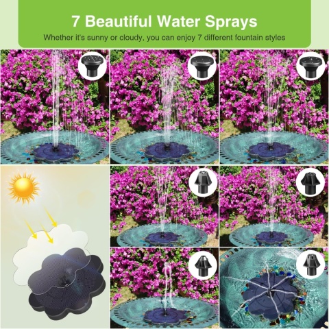 FONTANNA SOLARNA OGRODOWA PŁYWAJĄCA DO OCZKA WODNEGO STAWU 2000mAh