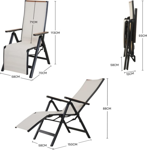 Fotel Ogrodowy Grand Patio z Podnóżkiem – Aluminiowe Krzesło Składane