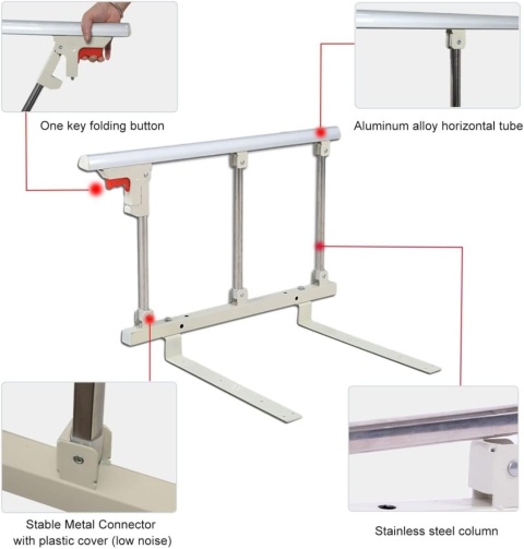Gdmokle Kratka ochronna do łóżka dla osób starszych, składana, ochronna