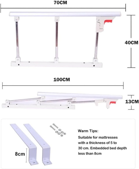Gdmokle Kratka ochronna do łóżka dla osób starszych, składana, ochronna