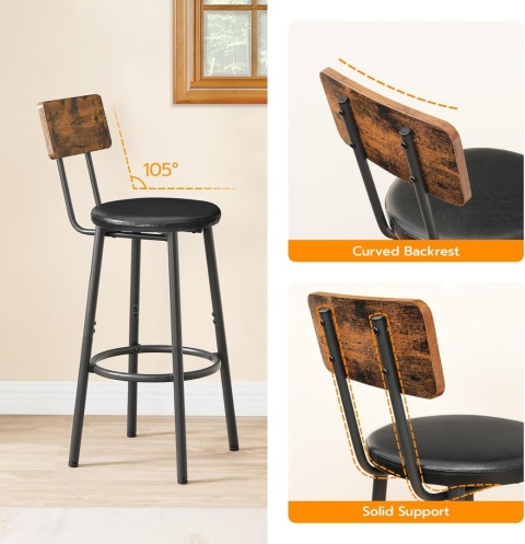 HOOBRO Stołek barowy z oparciem, hoker zestaw 2 sztuki