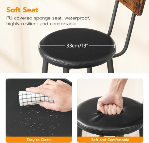 HOOBRO Stołek barowy z oparciem, hoker zestaw 2 sztuki