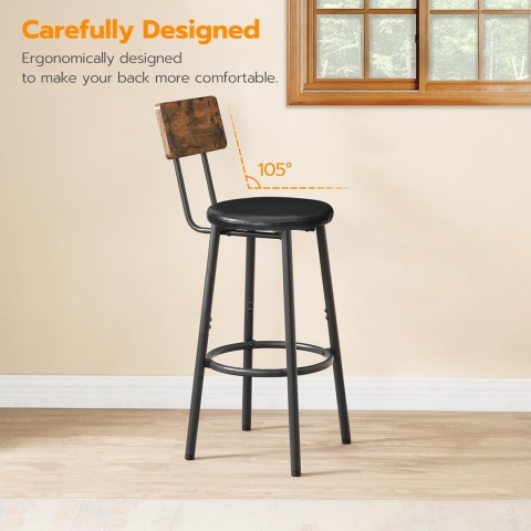 HOOBRO Stołek barowy z oparciem, hoker zestaw 2 sztuki