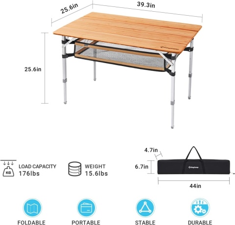 KingCamp Bambusowy stół kempingowy, składany