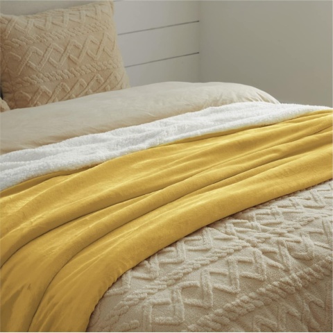 Koc z kożuszkiem ciepły na sofę kanapę żółty 150x200 cm BEDSURE