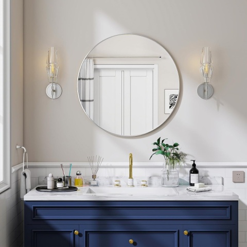 Koonmi Okrągłe lustro 60 cm, srebrne