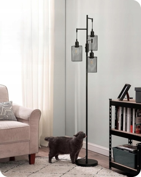Lampa stojąca 163 cm, ściemniana, 3 klatki, E27, czarna, retro EDISHINE