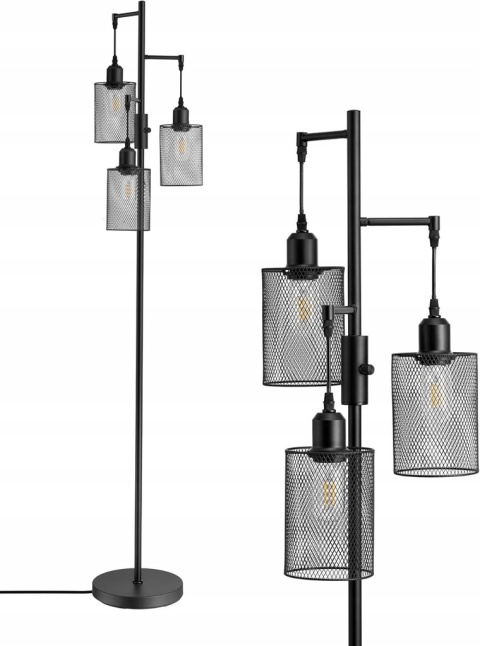 Lampa stojąca 163 cm, ściemniana, 3 klatki, E27, czarna, retro EDISHINE