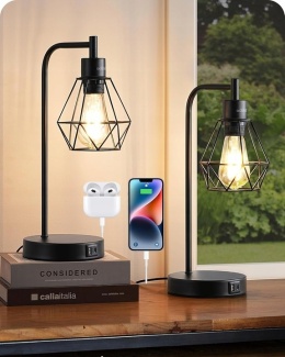 Lampa stołowa E27 czarny metalowy klosz, 2 sztuki zestaw