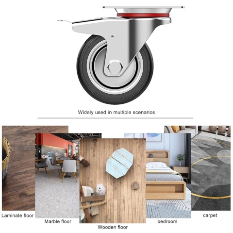 OMECO zestaw 4 gumowych kół transportowych 75 mm z hamulcami nośność 200 kg